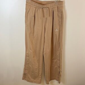 Nike Jordan Tan Track Pants with White Logo, Seamed “Pinstripes” & Side Snaps